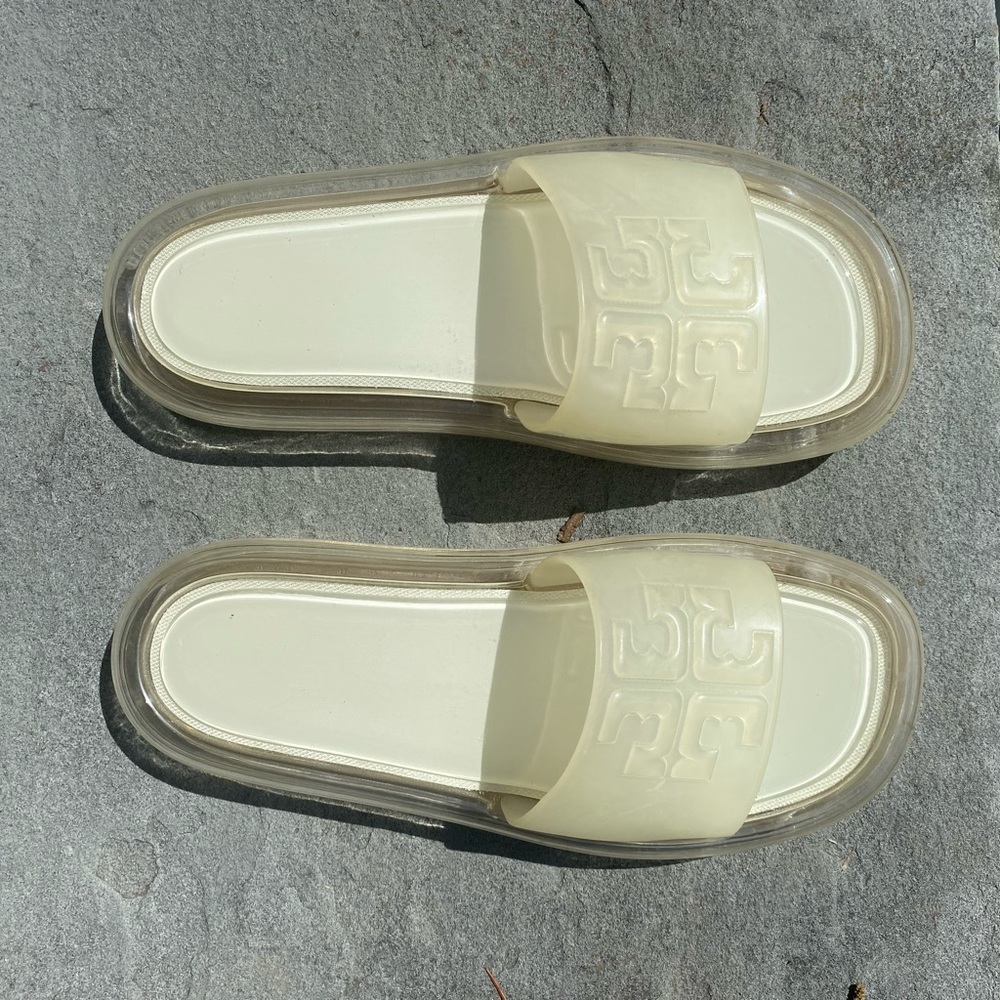 Tory Burch Ivory Bubble Jelly Slide Sandals Size 7 Excellent Condition!